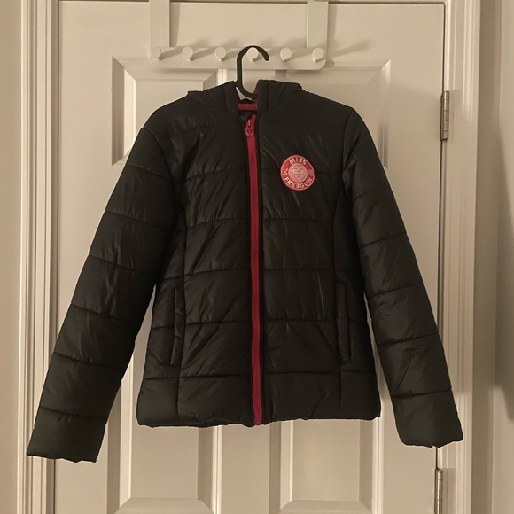 Children's Black Puffer Jacket with Red Zipper - Picture 1 of 5